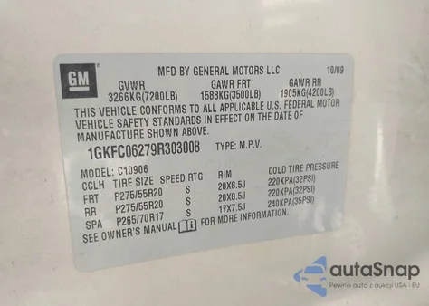 2009 GMC Yukon Xl 1500 Denali z USA, uszkodzony, nr VIN 1GKFC06279R303008